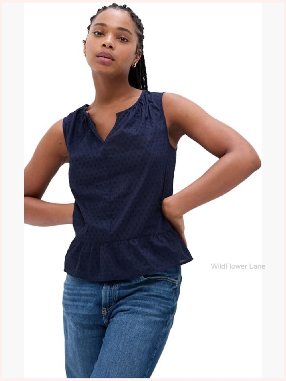 Peplum Top - V-Neck Short Sleeve Blouse - Cotton Blend - Regular Fit